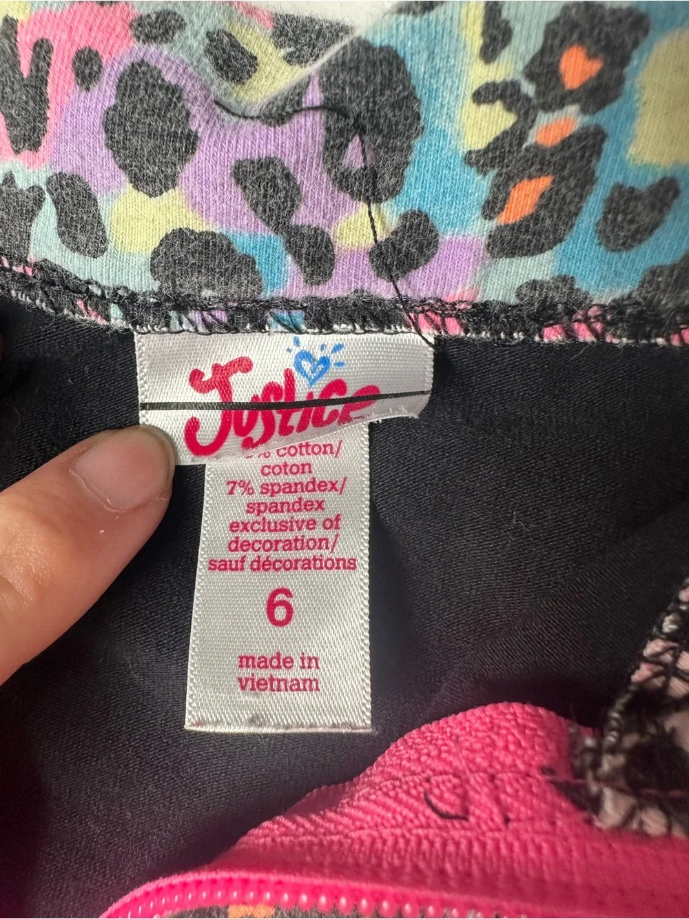 Justice Black & Hot Pink Zip Hoodie with Rainbow Leopard Trim